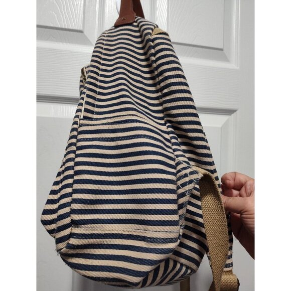 Madden Girl‎ Backpack Blue & Cream Stripe With Brown Trim Large - Picture 5 of 11